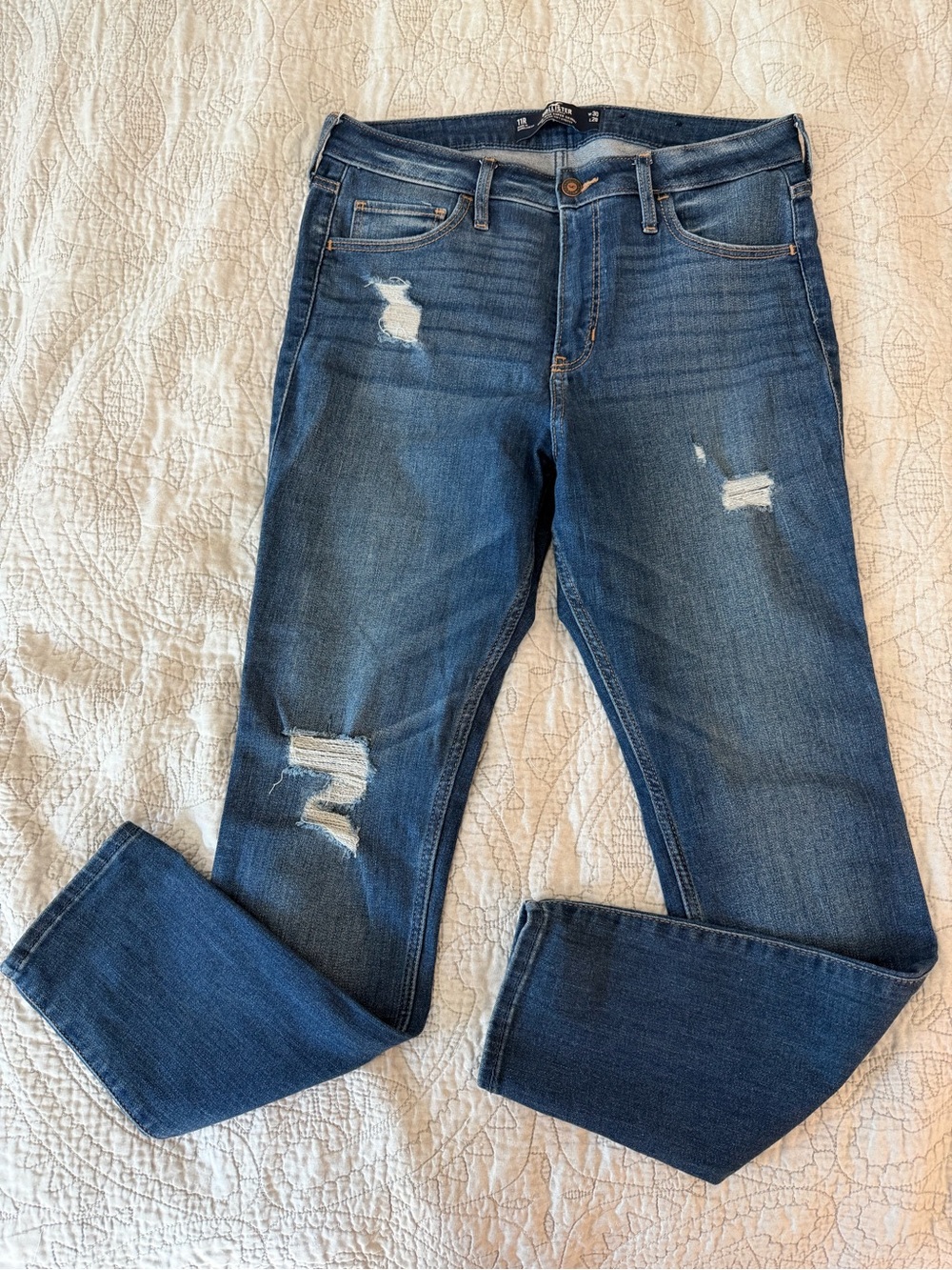Hollister High Rise Distressed Skinny Jeans Medium Wash Size 11R 30